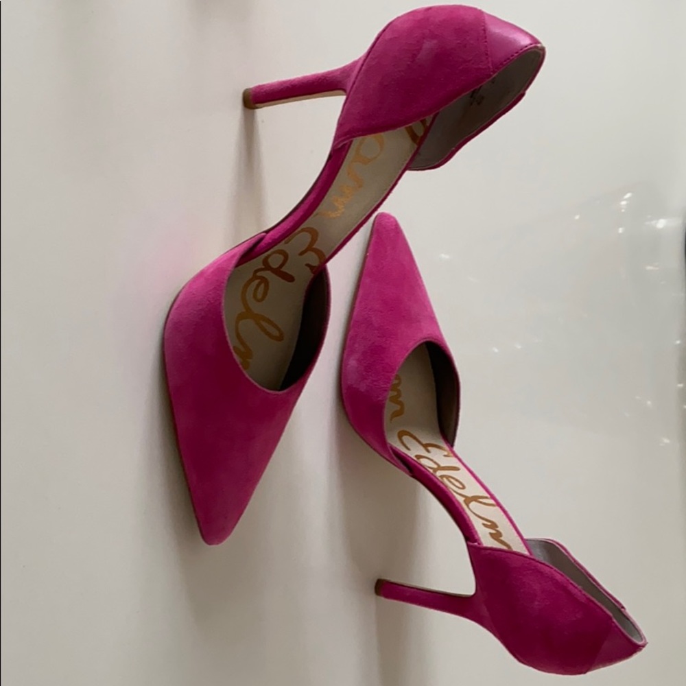 Pink suede pumps